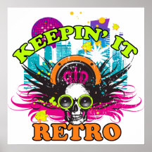 Keepin It Retro Neon Disco Crown Skull Posters