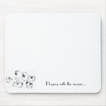 keeshond puppies playing with mouse mouse pad