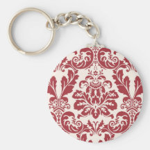 keychain...red and white damask