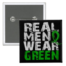 Kidney Disease Real Men Wear Green Pinback Buttons