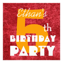 Kid's 5th Birthday Custom Name Red Gold 05 Announcement
