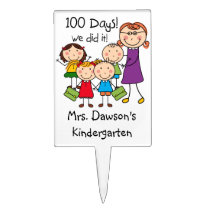 Kids and Female Teacher 100 Days cake picks