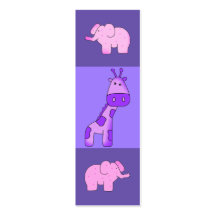 Kid's Bookmark Elephant Giraffe Pink Purple Business Card Templates