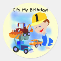 Kids Construction 1st Birthday T-shirts and Gifts Round Stickers