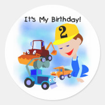 Kids Construction 2nd Birthday Tshirts and Gifts Round Sticker