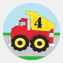Kids Construction Dumpruck Envelope Seal / Favour Round Sticker