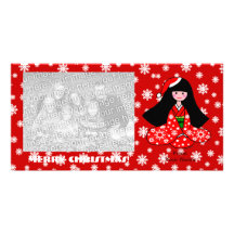Kimono Girl Christmas Cartoon Snowflakes Photo Card