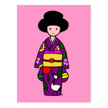 Kimono Girl Purple Cartoon Post Card