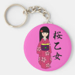Kimono Girl Sakura Pink Cartoon Key Chains