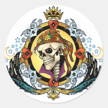 King Skull Pirate with Hearts by Al Rio Round Sticker