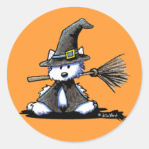 KiniArt Halloween Westie Witch Round Sticker