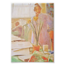 Kirst Looking at Potted Daffodil Photo Art