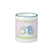 Kissing Bunnies - Blue & White Mugs