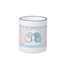 Kissing Bunnies - Blue & White Mugs
