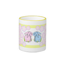Kissing Bunnies - Pink & Blue Coffee Mug