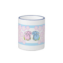 Kissing Bunnies - Pink & Blue Mugs