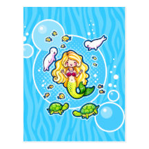 Kissy Bubble Cute Mermaid Custom Postcard
