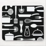 Kitchen or cooking themed black and white mousepad