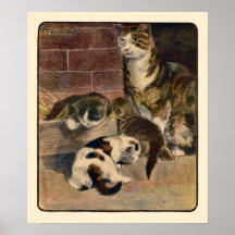 Kittens and Mother Cat Poster