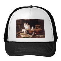 Kittens cat playing with guitar naughty cute hat