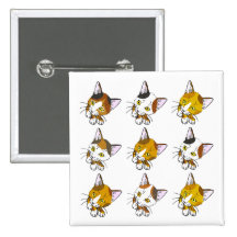 Kitty-cat , Tortoiseshells , tabby cats (三毛猫) Pinback Button