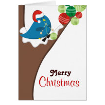 Knitting bird balls of yarn Christmas holiday card