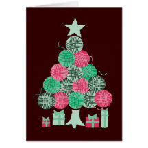Knitting crochet  yarn ball Christmas holiday tree Greeting Cards