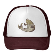 koi carp fish swimming up mesh hat