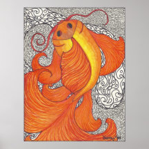 Koi On Black and White Posters