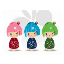 Kokeshi Triplets Postcard