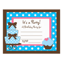 KRW Brown & Blue Polka Dot Blank Party Invitation
