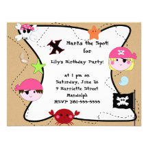 KRW Custom Pink Pirate Birthday Party Invite