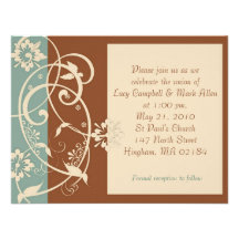 KRW Modern Brown and Blue Floral Wedding Personalized Announcements