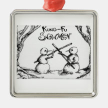 Kung Fu Snowmen Christmas Ornaments