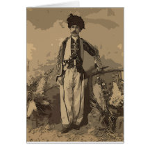 Kurdish chief full length portrait, standing, face cards
