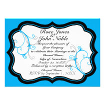 Kurli-Q Ivory B (Cyan) Wedding Invitation invitations