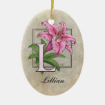 L for Lily Flower Monogram Christmas Tree Ornament