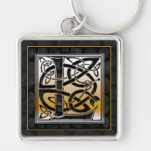 L Initial "Celtic Black Stone" Key Chain