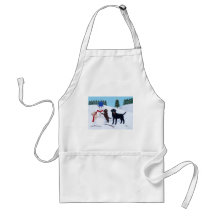 Labrador Christmas with Snowman Aprons