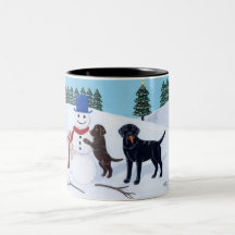 Labrador Christmas with Snowman Coffee Mugs