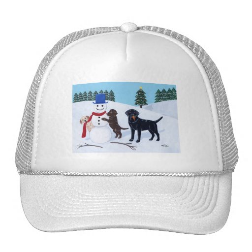 Labrador Christmas with Snowman Hats