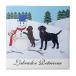 Labrador Christmas with Snowman Painting Tiles