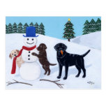 Labrador Christmas with Snowman Postcard