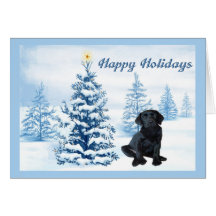 Labrador Retriever  Christmas Card Blue Tree10