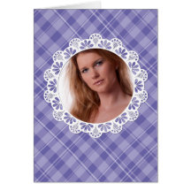 Lace & plaid design -purple flower petal- greeting cards