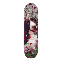 Lady in Flowers - Brittany Spaniel Dog Skate Deck