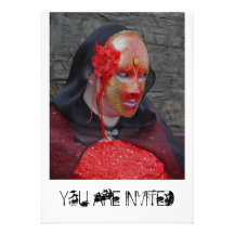 Lady in Gothic Outfit with Mask Invitation