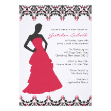 Lady in Red Damask Wedding Shower Invitation