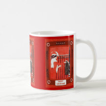 Lady in red mugs