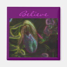 Lady Slipper Flower Believe Inspirational Magnet